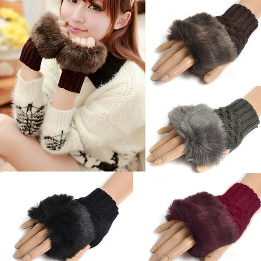 2 pairs New Women Gloves Stylish Hand Warm Winter Half Finger Wrist Warmer Glove