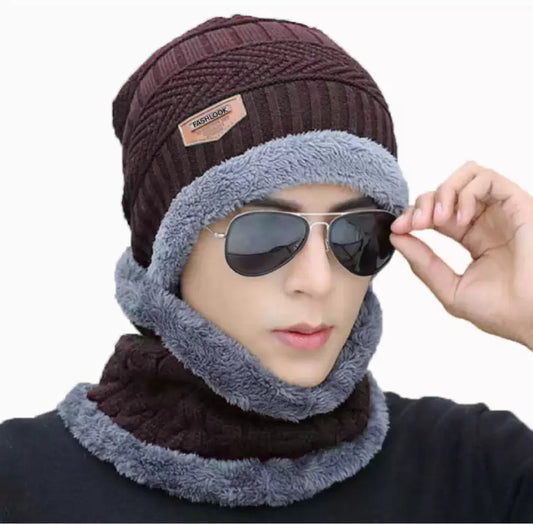 2PCS Winter Beanie Hat Scarf Set for Men and Women