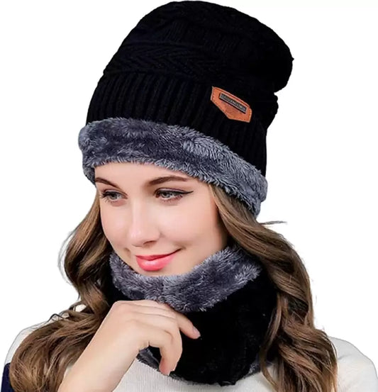 2PCS Winter Beanie Hat Scarf Set for Men and Women